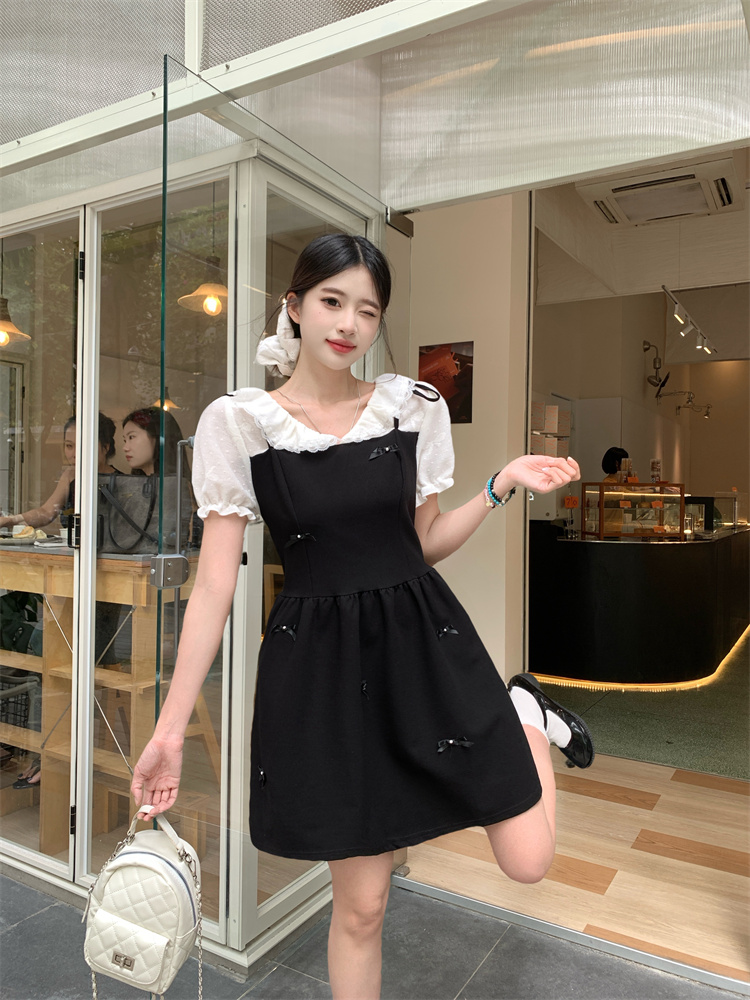 Plus Size Women's Elegant Bow Design Faux Two-Piece Slimming Dress - Style e4007b - Image 2