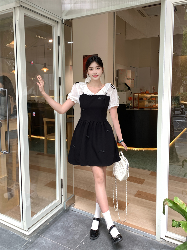 Plus Size Women's Elegant Bow Design Faux Two-Piece Slimming Dress - Style e4007b - Image 3