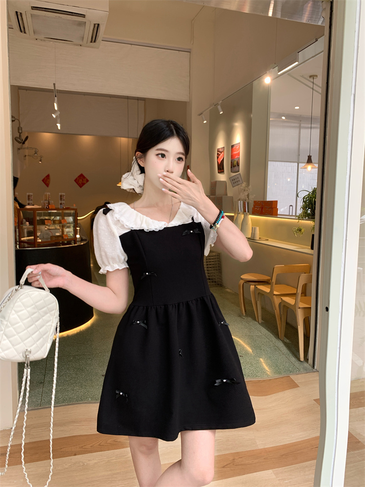 Plus Size Women's Elegant Bow Design Faux Two-Piece Slimming Dress - Style e4007b - Image 4