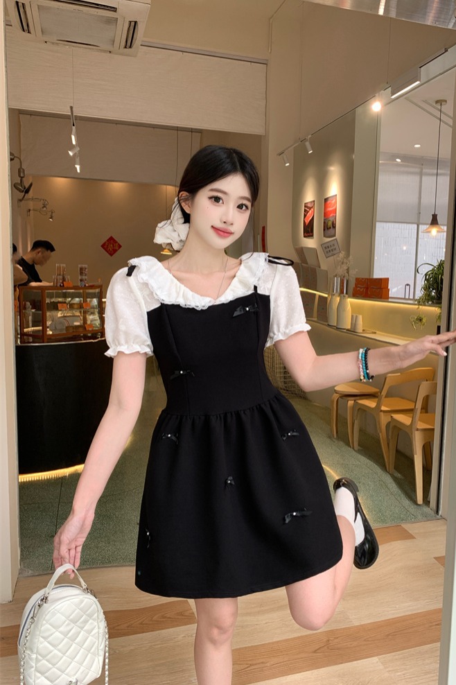 Plus Size Women's Elegant Bow Design Faux Two-Piece Slimming Dress - Style e4007b - Image 5