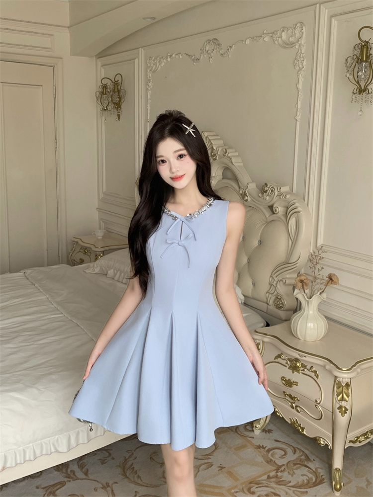 Blue Sleeveless Miu-Style Ruffle Umbrella Dress for Women Summer - Image 2
