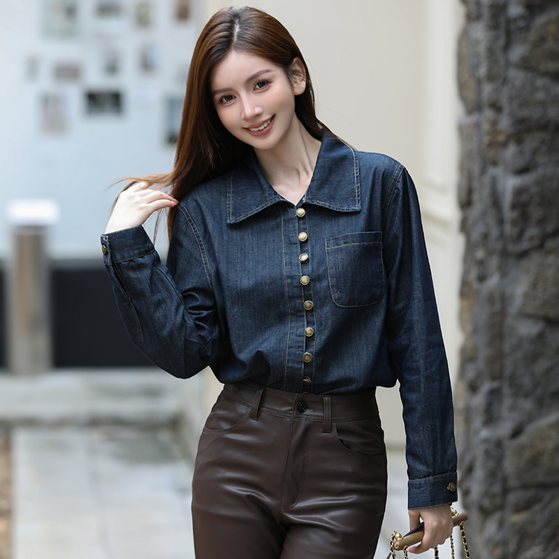 New BF Style Loose Casual Denim Long Sleeve Top