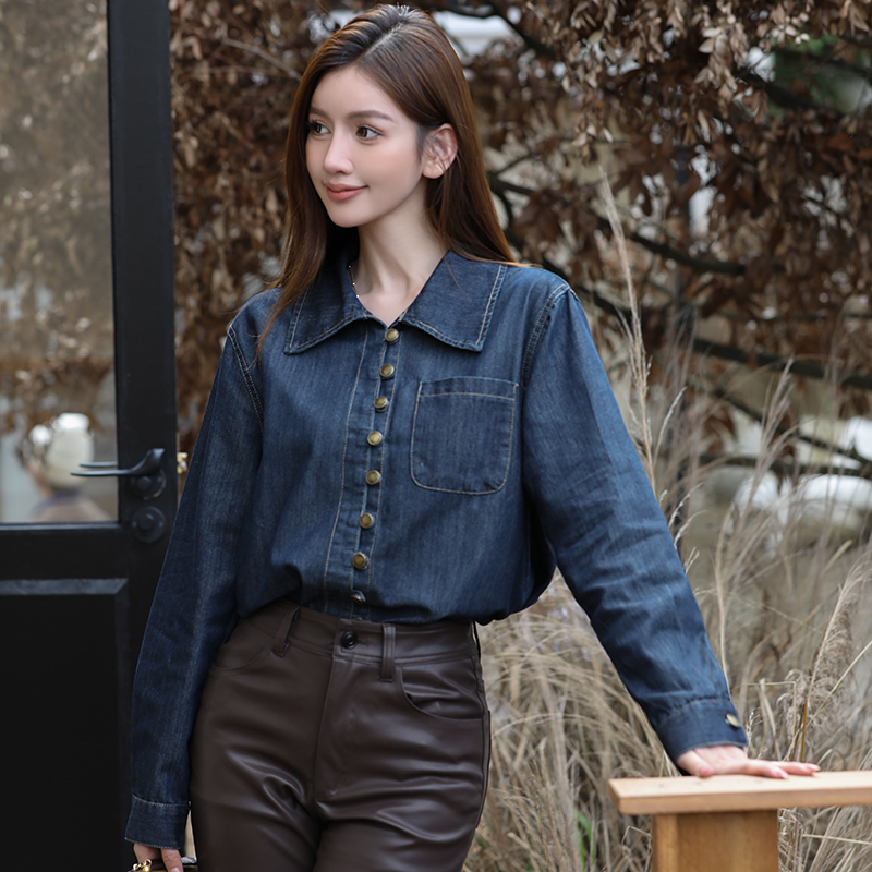 New BF Style Loose Casual Denim Long Sleeve Top - Image 2