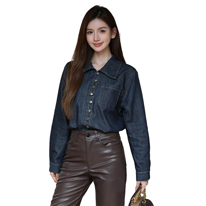 New BF Style Loose Casual Denim Long Sleeve Top - Image 4