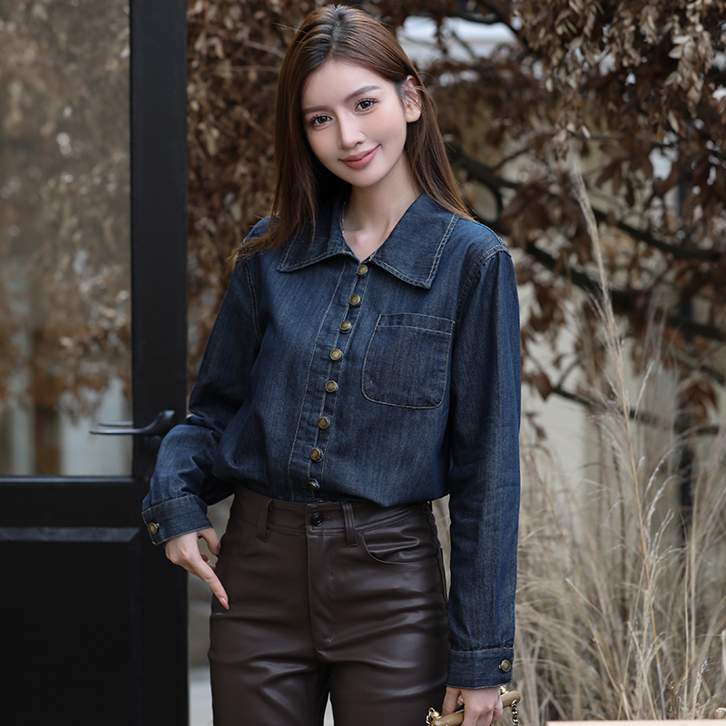 New BF Style Loose Casual Denim Long Sleeve Top - Image 3