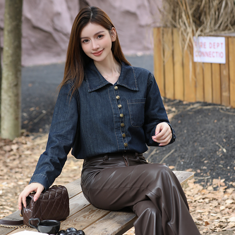 New BF Style Loose Casual Denim Long Sleeve Top - Image 5