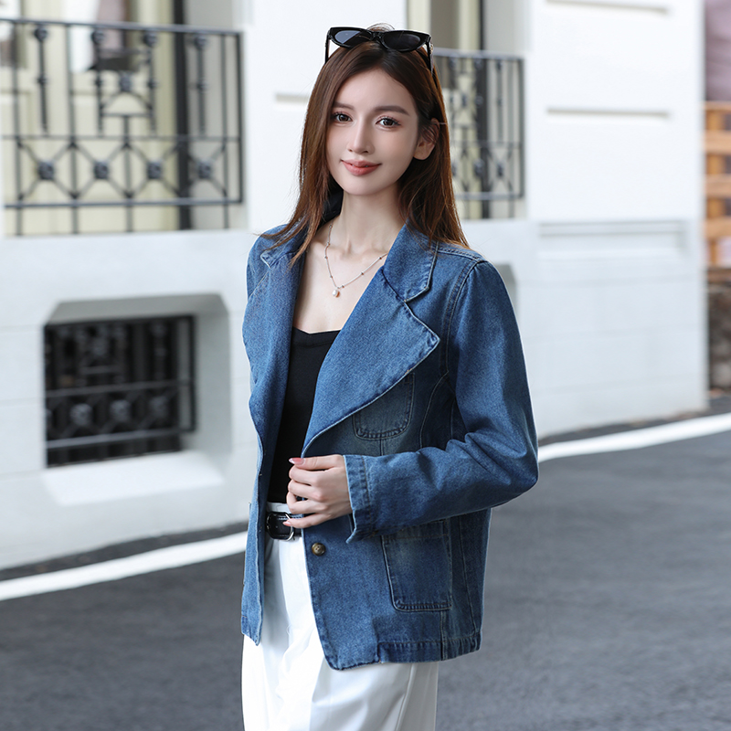 Women's Blue Denim Blazer Jacket Korean Style Long Sleeve Fall 2025 - Image 2