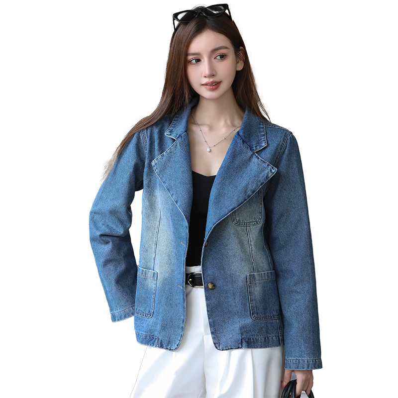 Women's Blue Denim Blazer Jacket Korean Style Long Sleeve Fall 2025 - Image 5