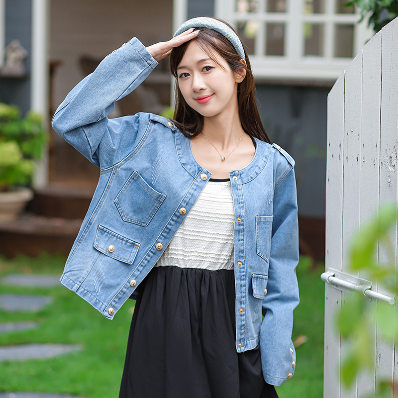 Women's Retro Hong Kong Style Frayed Denim Jacket Casual Loose Fit