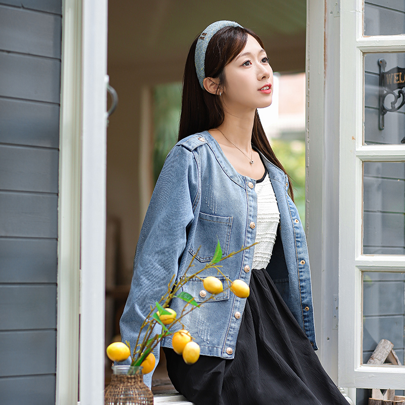 Women's Retro Hong Kong Style Frayed Denim Jacket Casual Loose Fit - Image 2