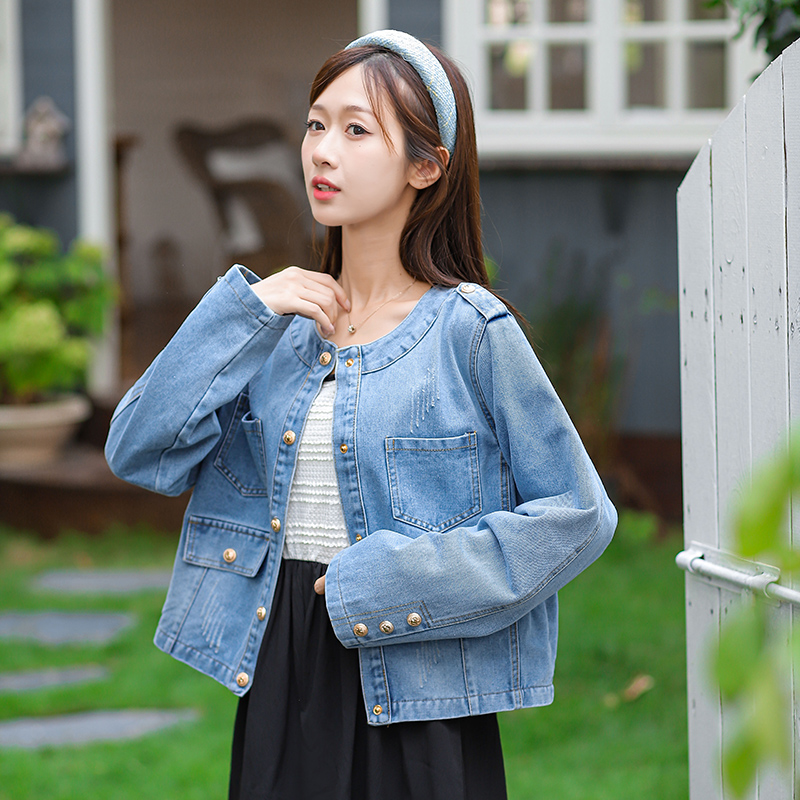 Women's Retro Hong Kong Style Frayed Denim Jacket Casual Loose Fit - Image 3