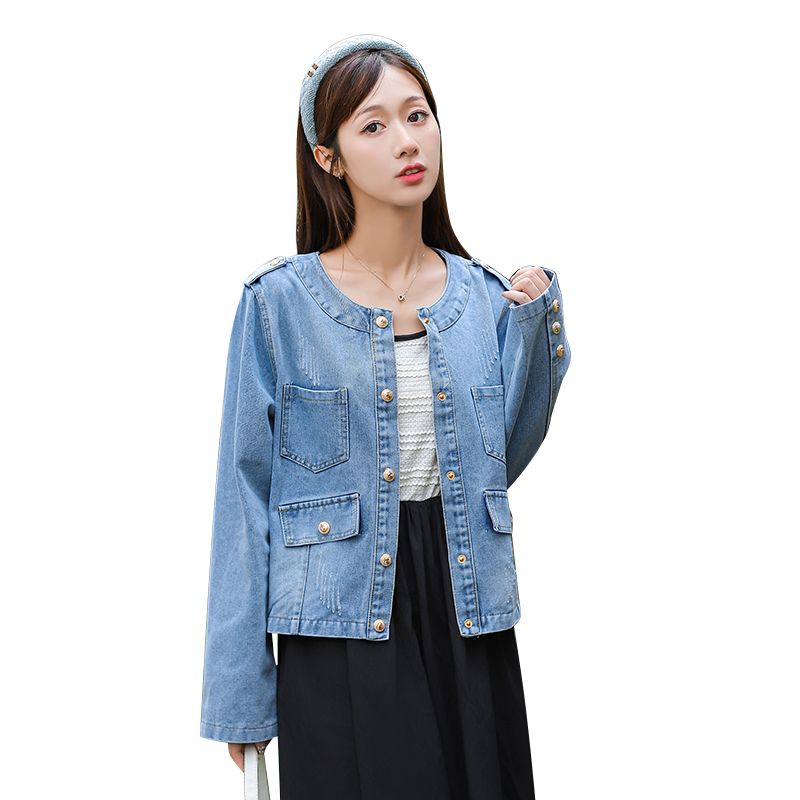 Women's Retro Hong Kong Style Frayed Denim Jacket Casual Loose Fit - Image 5