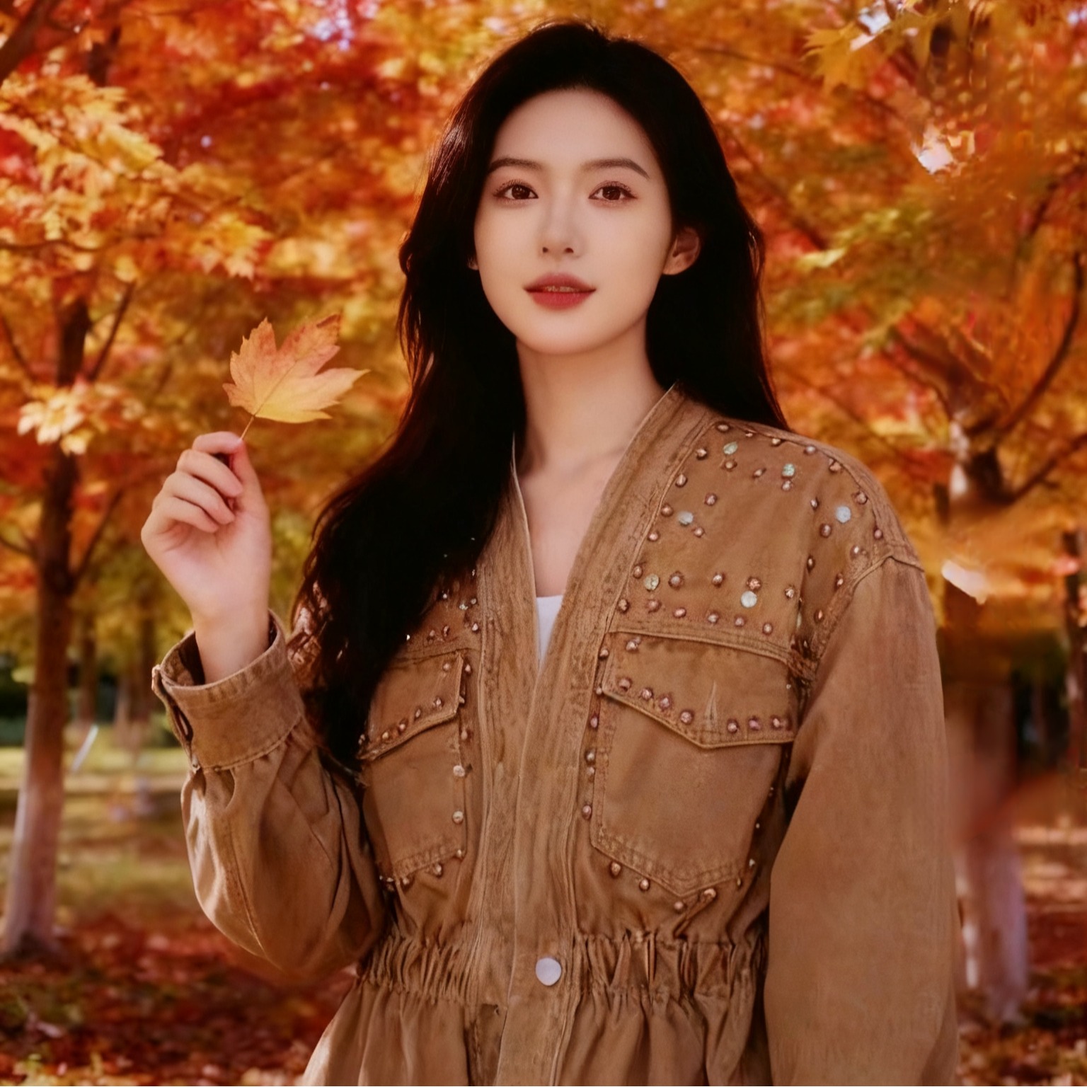 Women's Korean Style V-Neck Beaded Denim Jacket with Waist Fit - Image 2