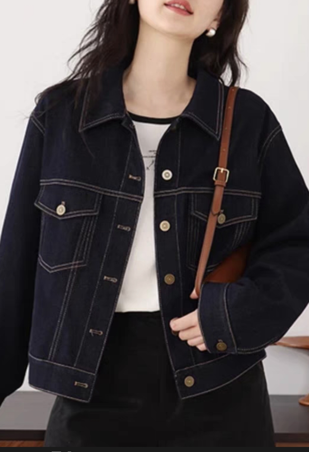 Korean Style Slimming Versatile Loose Simple Navy Denim Long Sleeve Top Jacket
