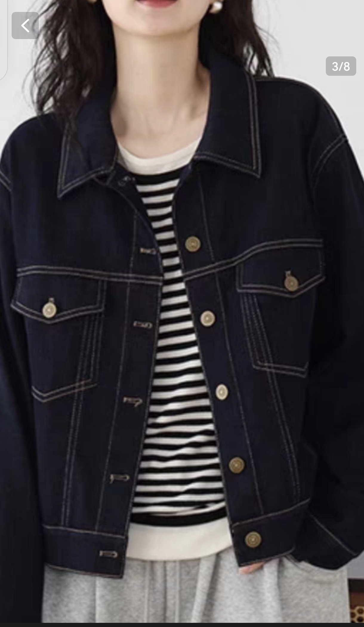 Korean Style Slimming Versatile Loose Simple Navy Denim Long Sleeve Top Jacket - Image 4