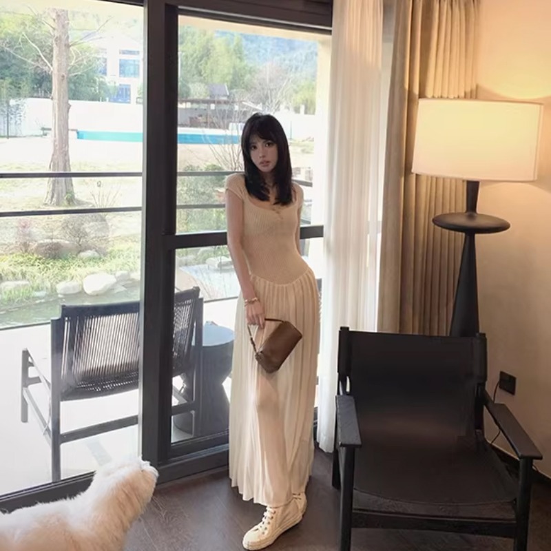 Women's Square Neck Dress in Cream White Knitted Viscose Summer 2026 - Image 5