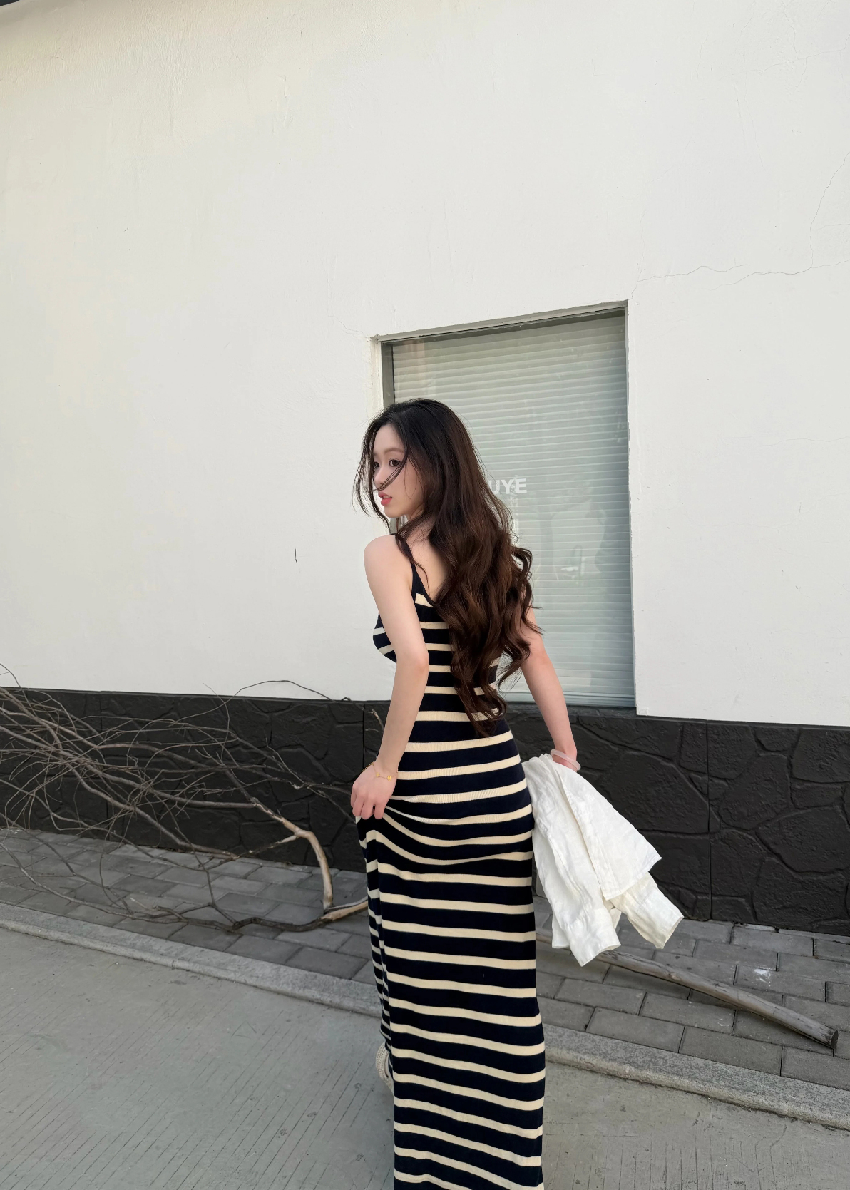 French Striped Knit Cami Dress Women Summer Bodycon Midi Dress - Style 80b96c