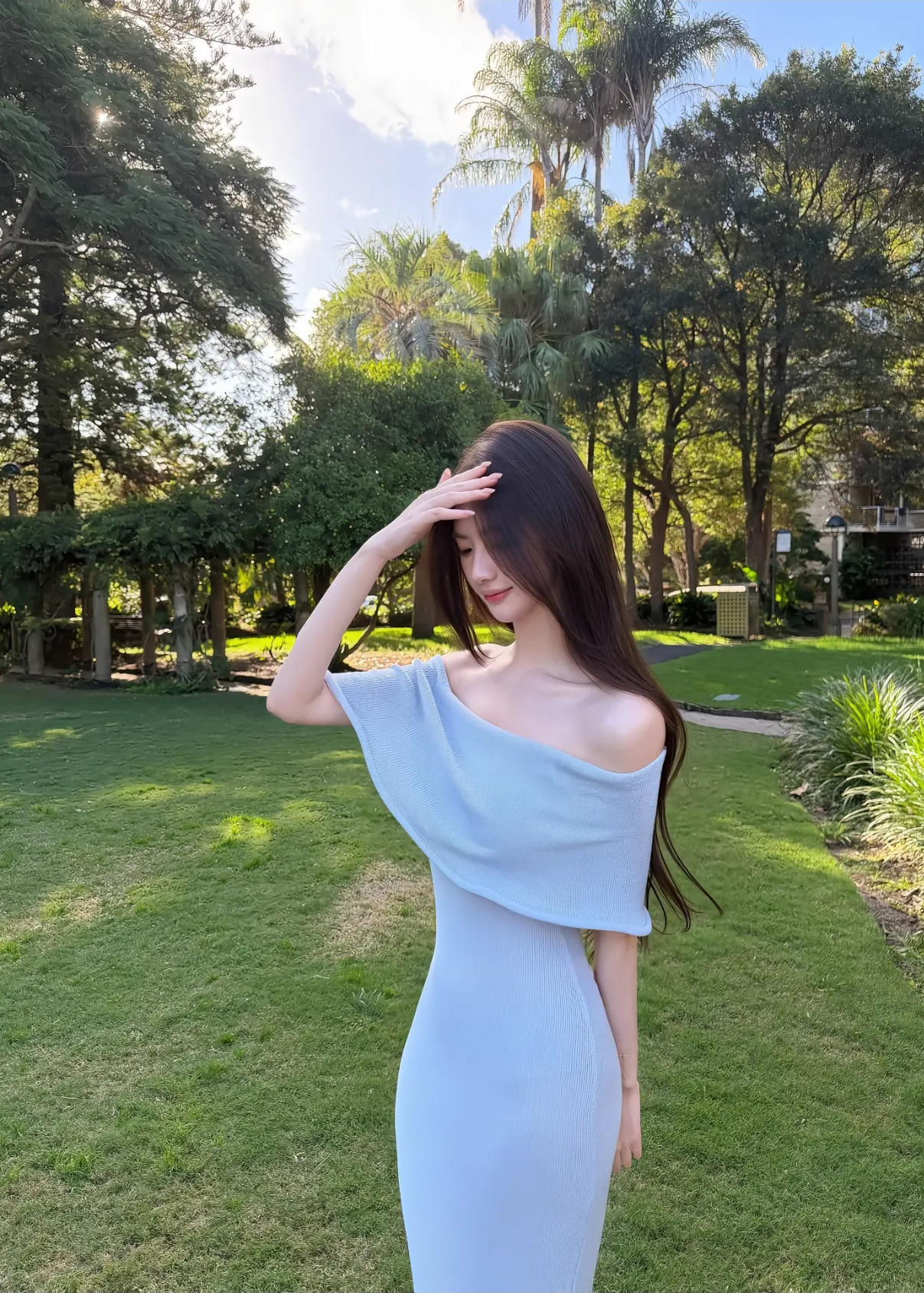 Off-Shoulder Ribbed Hem Midi Knit Dress