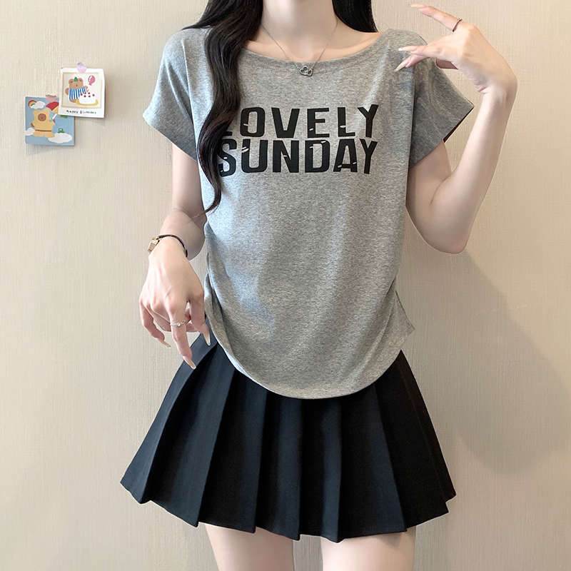 2026 Summer Plus Size Women's Korean Style Letter Print Flutter Sleeve Short Sleeve T-Shirt - Image 3