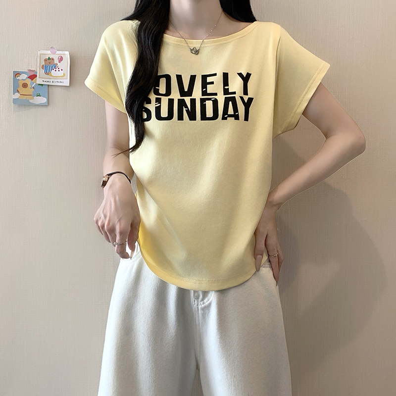 2026 Summer Plus Size Women's Korean Style Letter Print Flutter Sleeve Short Sleeve T-Shirt - Image 4