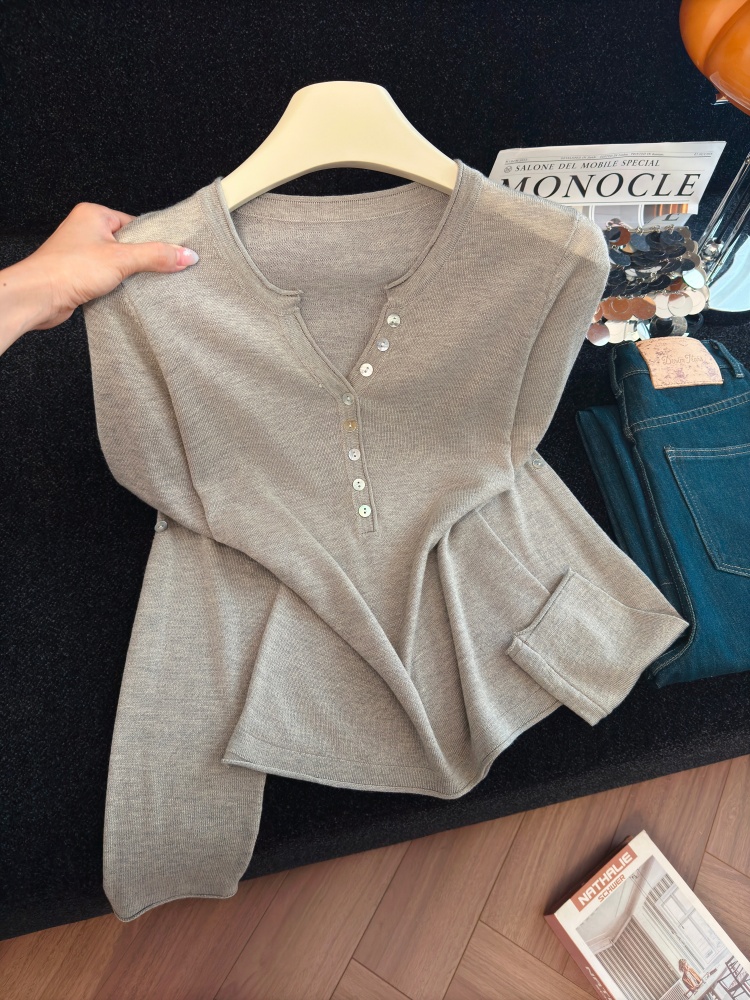 Women's Two-Way Long Sleeve Slimming Knit Top Sexy Half-Open Neck Early Autumn New - Image 2