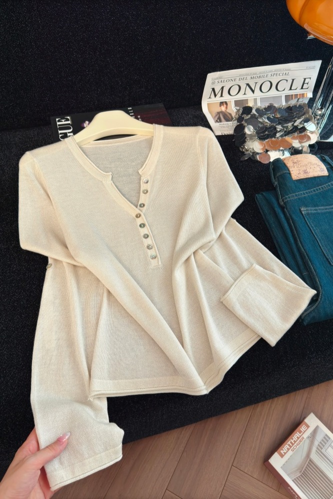 Women's Two-Way Long Sleeve Slimming Knit Top Sexy Half-Open Neck Early Autumn New - Image 5