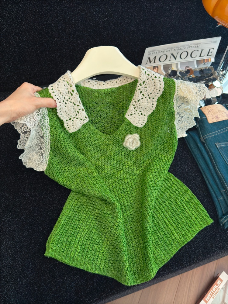 Women's Lace Trim Knit Vest Top Cotton Pullover Summer 2026