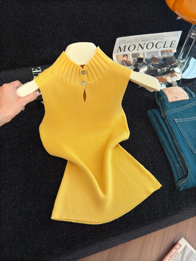 Classic Solid Color Cutout Sleeveless Vest for Women