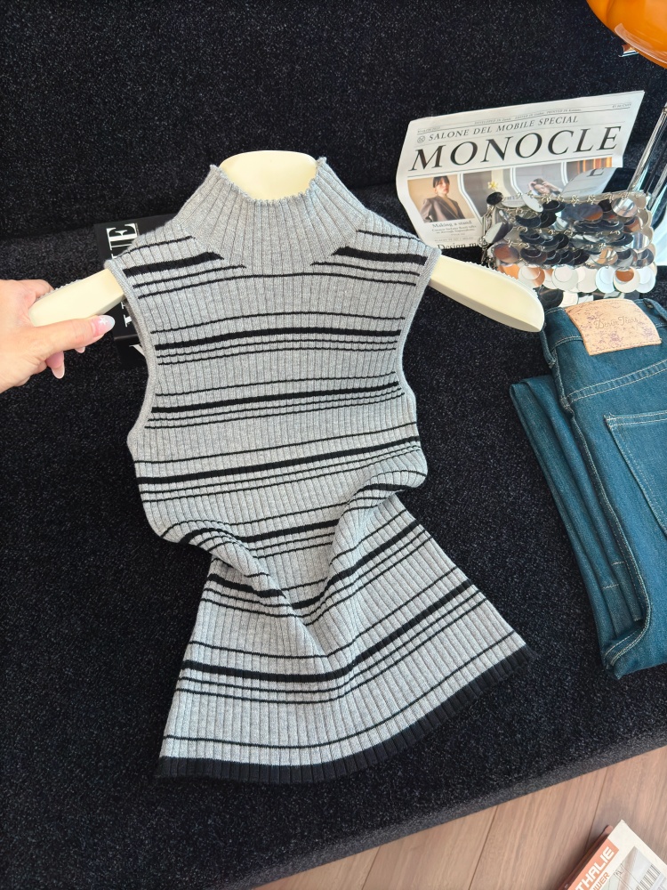Striped Sleeveless Knit Vest for Women Fall 2026 Pullover Top