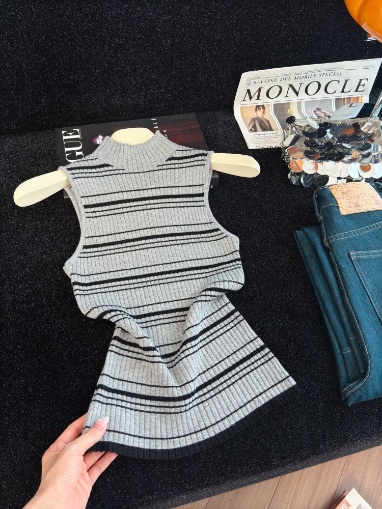 Striped Sleeveless Knit Vest for Women Fall 2026 Pullover Top - Image 4