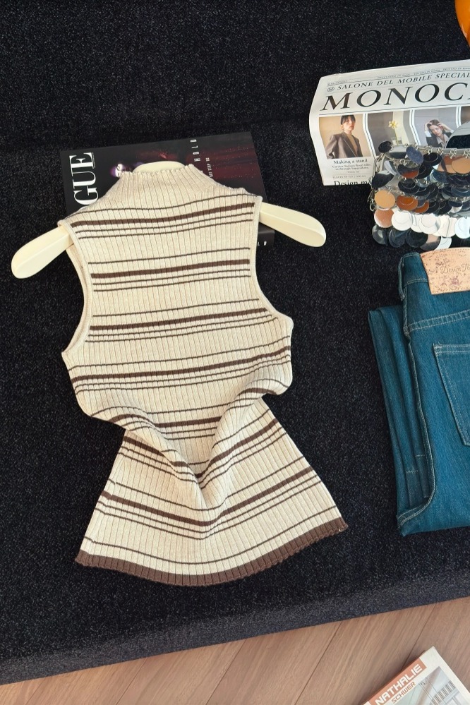Striped Sleeveless Knit Vest for Women Fall 2026 Pullover Top - Image 5